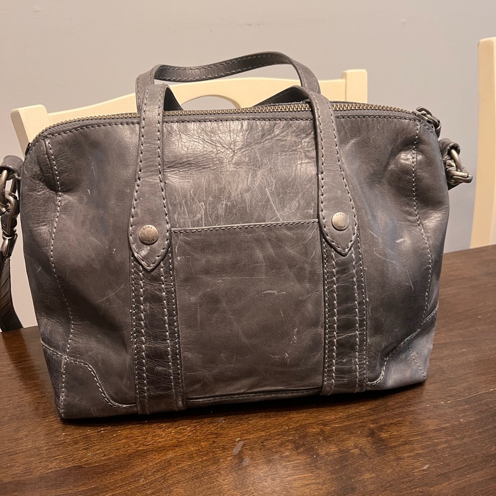 Frye Distressed Leather Satchel - Gray